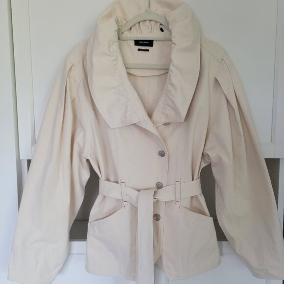 Isabel Marant  Dipazo ruffled belted cotton-twill jacket in cream color - Picture 3 of 7